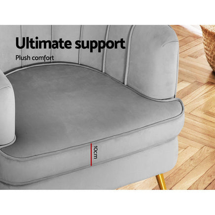 Artiss Armchair Lounge Accent Chair Armchairs Sofa Chairs Velvet Grey Couch Kings Warehouse 