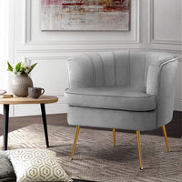 Artiss Armchair Lounge Accent Chair Armchairs Sofa Chairs Velvet Grey Couch Kings Warehouse 