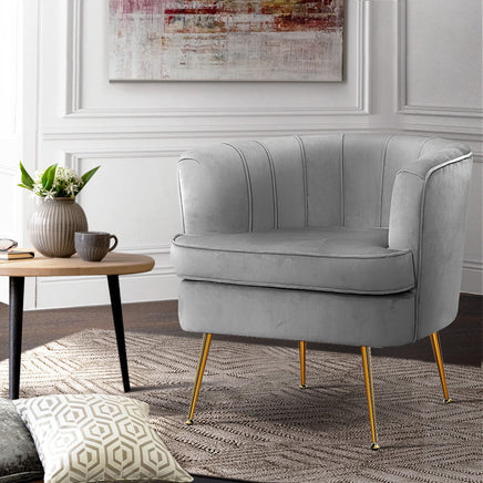 Artiss Armchair Lounge Accent Chair Armchairs Sofa Chairs Velvet Grey Couch Kings Warehouse 