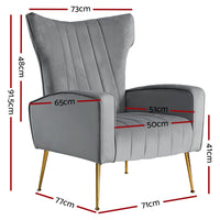 Artiss Armchair Lounge Accent Chairs Armchairs Chair Velvet Sofa Grey Seat Kings Warehouse 