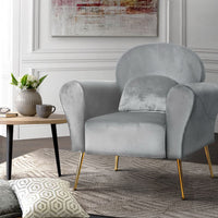 Artiss Armchair Lounge Chair Accent Armchairs Chairs Sofa Grey Velvet Cushion Kings Warehouse 