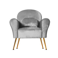 Artiss Armchair Lounge Chair Accent Armchairs Chairs Sofa Grey Velvet Cushion Kings Warehouse 