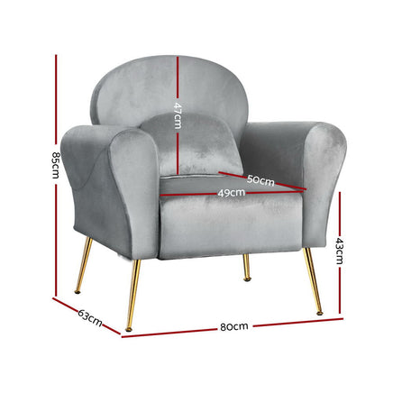 Artiss Armchair Lounge Chair Accent Armchairs Chairs Sofa Grey Velvet Cushion Kings Warehouse 