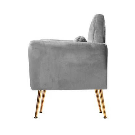 Artiss Armchair Lounge Chair Accent Armchairs Chairs Sofa Grey Velvet Cushion Kings Warehouse 