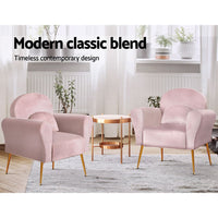 Artiss Armchair Lounge Chair Accent Armchairs Chairs Sofa Pink Velvet Cushion Kings Warehouse 