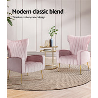Artiss Armchair Lounge Chair Accent Armchairs Chairs Velvet Sofa Pink Seat Kings Warehouse 