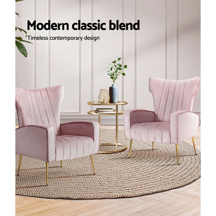 Artiss Armchair Lounge Chair Accent Armchairs Chairs Velvet Sofa Pink Seat Kings Warehouse 