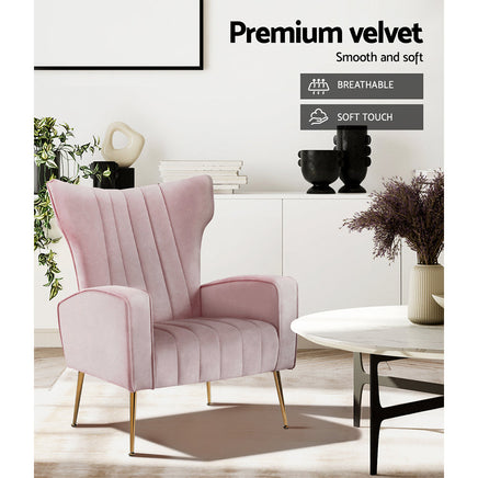 Artiss Armchair Lounge Chair Accent Armchairs Chairs Velvet Sofa Pink Seat Kings Warehouse 