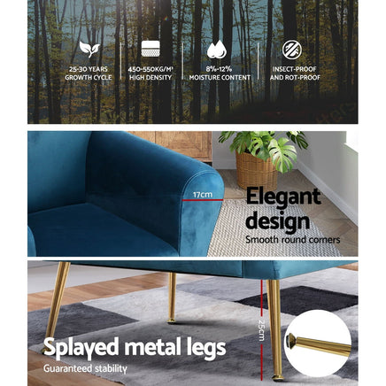 Artiss Armchair Lounge Chair Accent Chairs Armchairs Sofa Navy Velvet Cushion Kings Warehouse 