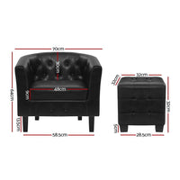 Artiss Armchair Lounge Chair Ottoman Tub Accent Chairs PU Leather Sofa Armchairs Black Kings Warehouse 