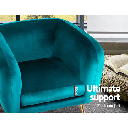 Artiss Armchair Lounge Sofa Arm Chair Accent Chairs Armchairs Couch Velvet Green Kings Warehouse 