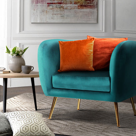 Artiss Armchair Lounge Sofa Arm Chair Accent Chairs Armchairs Couch Velvet Green Kings Warehouse 