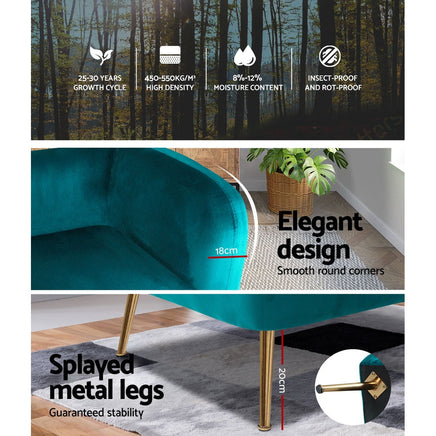 Artiss Armchair Lounge Sofa Arm Chair Accent Chairs Armchairs Couch Velvet Green Kings Warehouse 