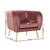 Artiss Armchair Lounge Sofa Arm Chair Accent Chairs Armchairs Couch Velvet Pink Kings Warehouse 