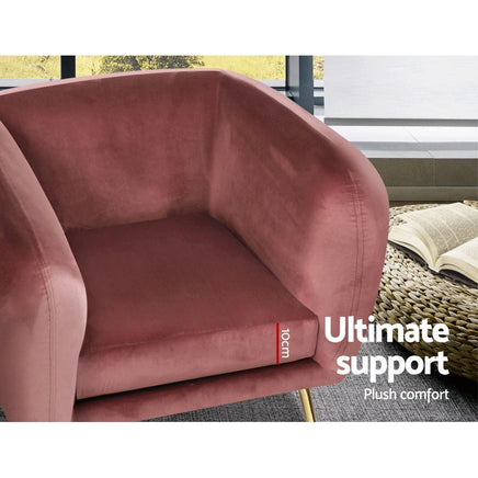 Artiss Armchair Lounge Sofa Arm Chair Accent Chairs Armchairs Couch Velvet Pink Kings Warehouse 