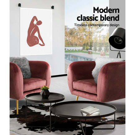Artiss Armchair Lounge Sofa Arm Chair Accent Chairs Armchairs Couch Velvet Pink Kings Warehouse 