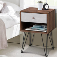 Artiss Bedside Table with Drawer - Grey & Walnut Kings Warehouse 