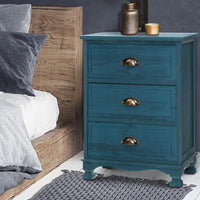 Artiss Bedside Tables Drawers Side Table Cabinet Vintage Blue Storage Nightstand Kings Warehouse 