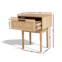 Artiss Bedside Tables Table 1 Drawer Storage Cabinet Rattan Wood Nightstand Bedroom Kings Warehouse 