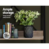 Artiss Bookshelf 5Tier Metal Bookcase Bookshelves Oak Book Shelf Display Storage Office Kings Warehouse 