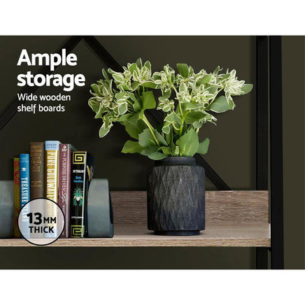 Artiss Bookshelf 5Tier Metal Bookcase Bookshelves Oak Book Shelf Display Storage Office Kings Warehouse 