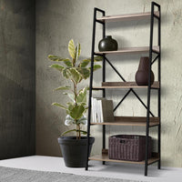 Artiss Bookshelf 5Tier Metal Bookcase Bookshelves Oak Book Shelf Display Storage Office Kings Warehouse 