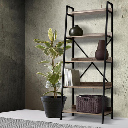 Artiss Bookshelf 5Tier Metal Bookcase Bookshelves Oak Book Shelf Display Storage Office Kings Warehouse 