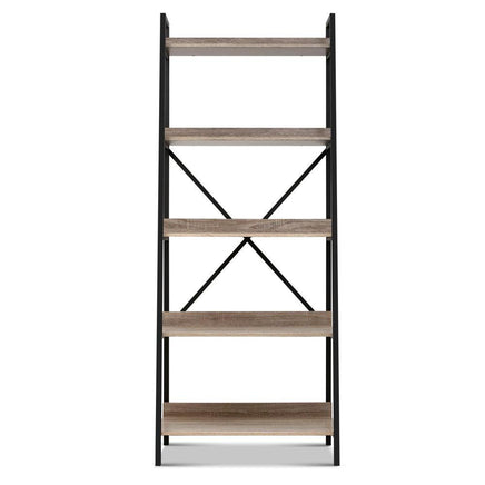 Artiss Bookshelf 5Tier Metal Bookcase Bookshelves Oak Book Shelf Display Storage Office Kings Warehouse 