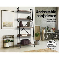 Artiss Bookshelf 5Tier Metal Bookcase Bookshelves Oak Book Shelf Display Storage Office Kings Warehouse 