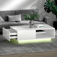 Artiss Coffee Table LED Lights High Gloss Storage Drawer Modern Furniture White Redecorate for Winter Kings Warehouse 