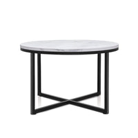 Kings Coffee Table Marble Effect Side Tables Bedside Round Black Metal 70X70CM