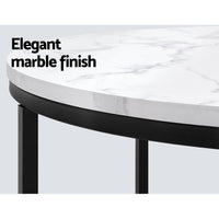 Artiss Coffee Table Marble Effect Side Tables Bedside Round Black Metal 70X70CM Kings Warehouse 