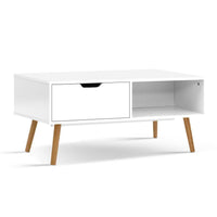 Paris Coffee Table Storage Drawer Open Shelf Wooden Legs Scandinavian White