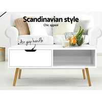 Artiss Coffee Table Storage Drawer Open Shelf Wooden Legs Scandinavian White Kings Warehouse 