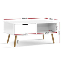 Artiss Coffee Table Storage Drawer Open Shelf Wooden Legs Scandinavian White Kings Warehouse 