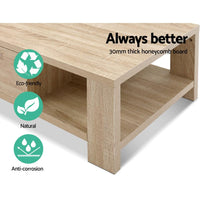 Artiss Coffee Table Wooden Shelf Storage Drawer Living Furniture Thick Tabletop Living Room Kings Warehouse 