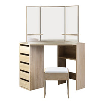 Artiss Corner Dressing Table Mirror Stool Set Makeup Vanity Desk Chair Oak bedroom furniture Kings Warehouse 