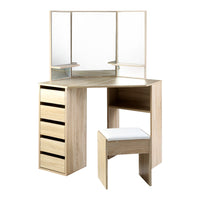 Artiss Corner Dressing Table Mirror Stool Set Makeup Vanity Desk Chair Oak bedroom furniture Kings Warehouse 