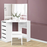 Artiss Corner Dressing Table With Mirror Stool White Mirrors Makeup Tables Chair Bedroom Kings Warehouse 