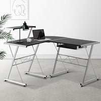 Artiss Corner Metal Pull Out Table Desk - Black Kings Warehouse 