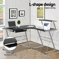 Artiss Corner Metal Pull Out Table Desk - Black Kings Warehouse 