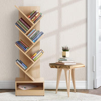 Artiss Display Shelf 7-Shelf Tree Bookshelf Book Storage Rack Bookcase Natural Kings Warehouse 