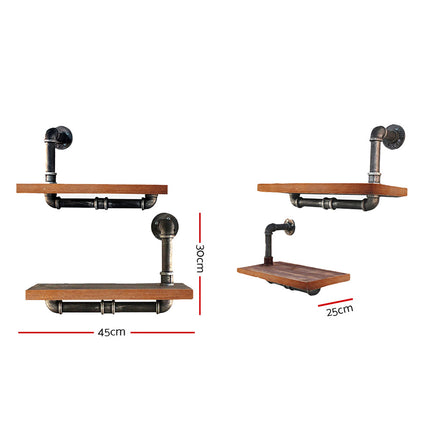 Artiss Display Shelves Rustic Bookshelf Industrial DIY Pipe Shelf Wall Brackets Storage Supplies Kings Warehouse 