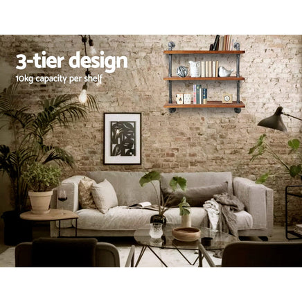 Artiss Display Wall Shelves Industrial DIY Pipe Shelf Brackets Rustic Bookshelf Storage Supplies Kings Warehouse 