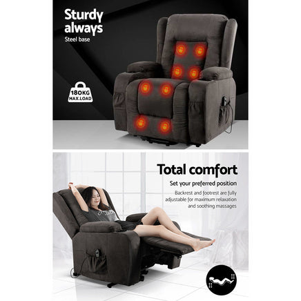 Artiss Electric Recliner Chair Lift Heated Massage Chairs Fabric Lounge Sofa Furniture > Living Room Kings Warehouse 