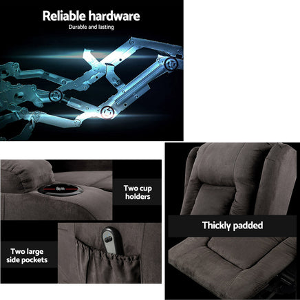 Artiss Electric Recliner Chair Lift Heated Massage Chairs Fabric Lounge Sofa Furniture > Living Room Kings Warehouse 