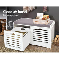 Artiss Fabric Shoe Bench with Drawers - White & Grey Living Room Kings Warehouse 
