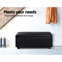 Artiss Faux PU Leather Storage Ottoman - Black bedroom furniture Kings Warehouse 