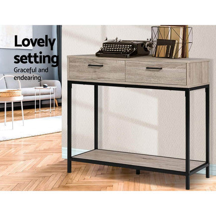 Artiss Hallway Console Table Hall Side Entry Display Desk Drawer Storage Oak Living Room Kings Warehouse 