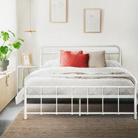 Artiss LEO Metal Bed Frame - Queen (White) bedroom furniture Kings Warehouse 